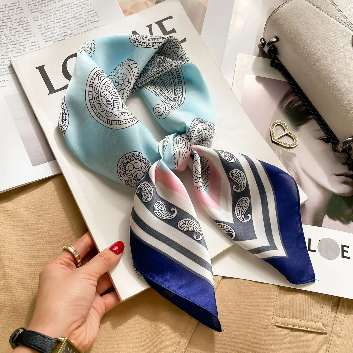 2025 Summer Hijab Head Girl Luxury Silk Square Plaid Scarf Women Satin Neck Hair Tie Band Soft Work Neckerchief