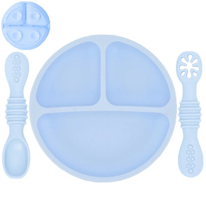 Silicone Baby Dining Plate With Spoon Fork Children Dishes Suction Plate for Toddlers Kid Training Feeding Sucker Bowl BPA FREE