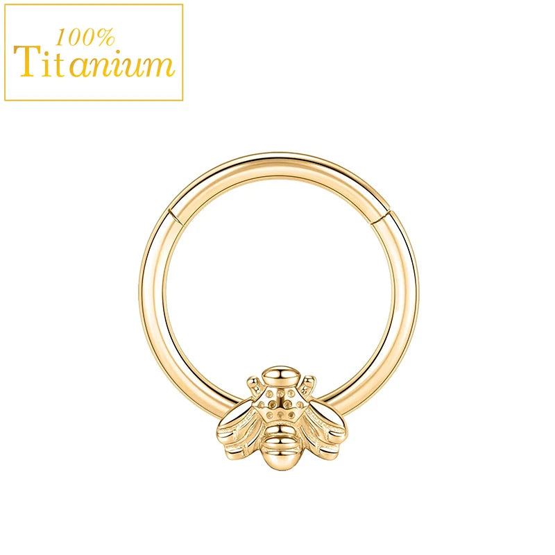 Anneaux de nez en titane G23, clicker de septum articulé, segment pour oreille, tragus, cartilage, hélix, daith, lèvre, bijoux de piercing, boucles d'oreilles dorées