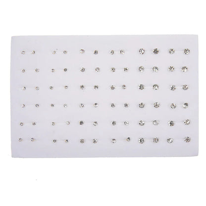 36Pair Mixed Size White Color Crystal Stud Earrings Set Women Girls Small Plastic Geometric Rhinestone Earrings Set Jewelry Gift