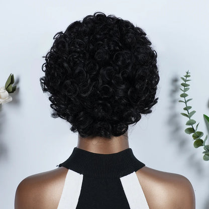 Women's Kinky Curly Human Hair Wig Glueless Full Machine Made Short Pixie Cut Wig Natural Looking Suitable For Party Casual Wear