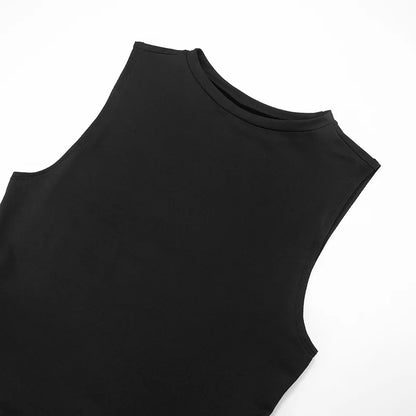 Women Mini Dress Women Elegant Sexy Solid Sleeveless Round Neck Nipped Waist Backless Evening Party Bubble Black Short Dresses