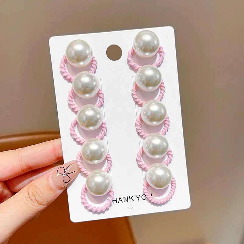 10/20/30PCS Children Girls Pearl Hair Ties Heart Star Shaped Elastic Stretchy Hair Bands for Toddler Kids Girls Ponytail Holder