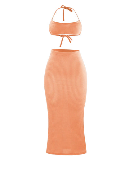 Women Long Skirt 2 Pcs Sets Sexy Strapless Tube Top Bodycon Maxi Skirts Y2k Two Piece Outfit Summer Clothing Beach Wear