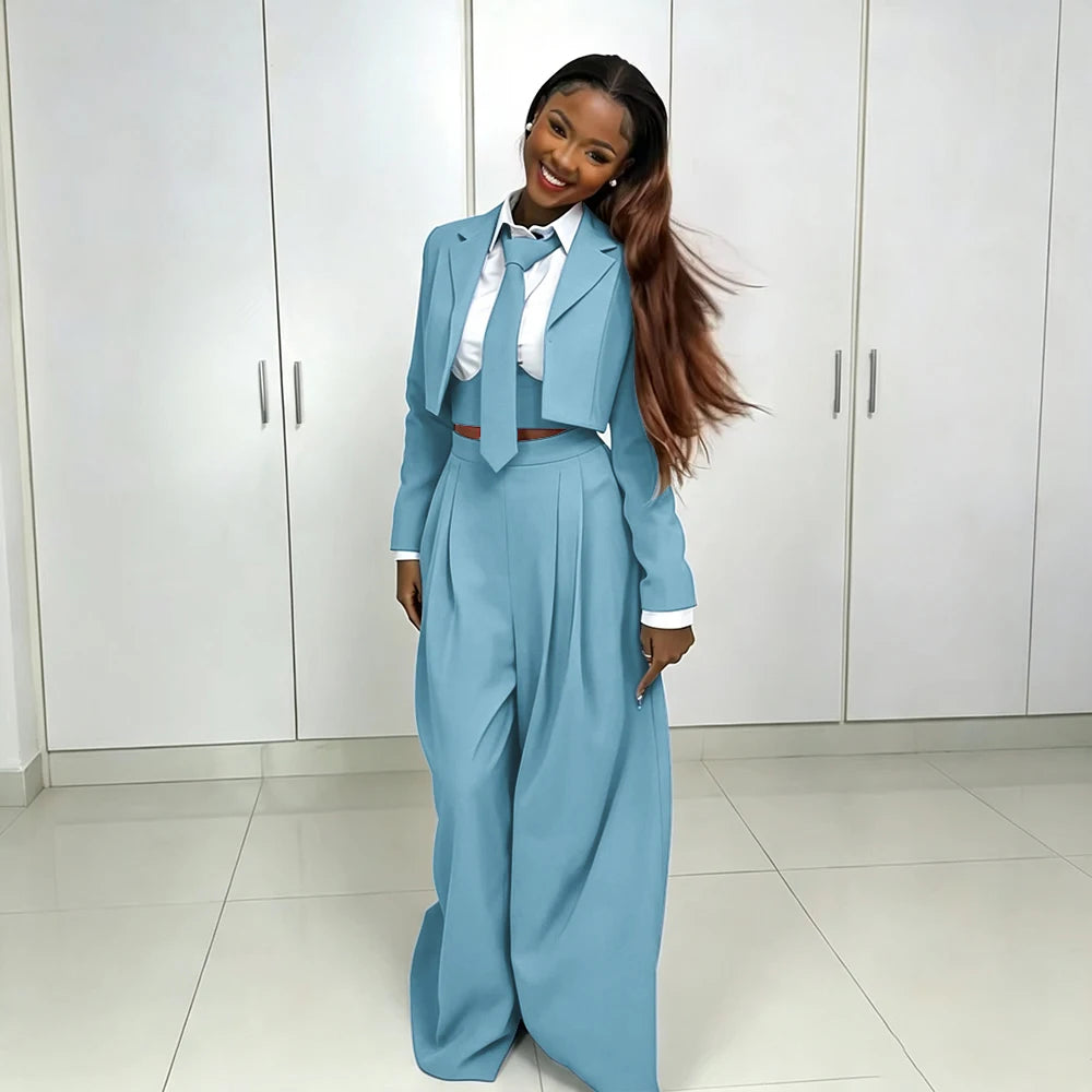 Women's Red Suit Two Piece Set Short Blazer+Wide Leg Pants Elegant Formal Fashion Daily Smart Casual Party Tuxedo Customized