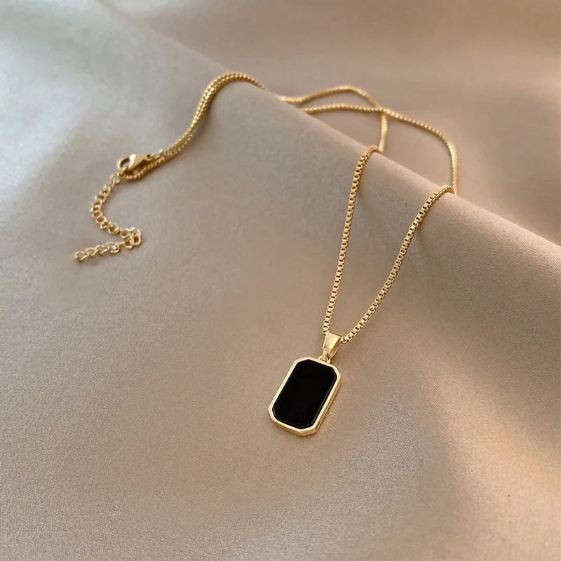 Colliers pendentifs géométriques simples pour hommes femmes en acier inoxydable bijoux rectangles Cadenas Para Hombre Collares Para Mujer