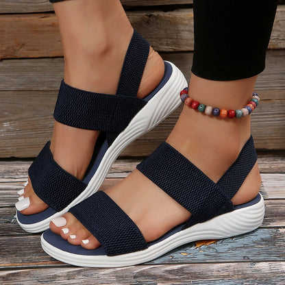 Sandales Compensées Tricotées Élastiques pour Femmes, Chaussures d'Été Confortables à Enfiler Légères pour la Marche, Grande Taille Femme 2023
