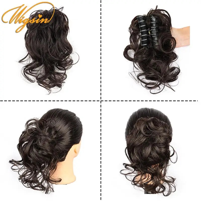 WIGSIN Synthetic Claw Chignon Short Messy Curly Hair Bun Hairpiece For Women Scrunchy Clip-on Hair Fake Hair