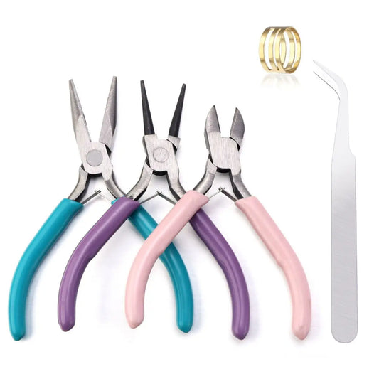 Jeu d'outils portables en métal à 3 couleurs, pinces pour la fabrication de bijoux, pince à bec rond, kit de brucelles pour l'artisanat, le perlage, la couture, les fournitures de bricolage