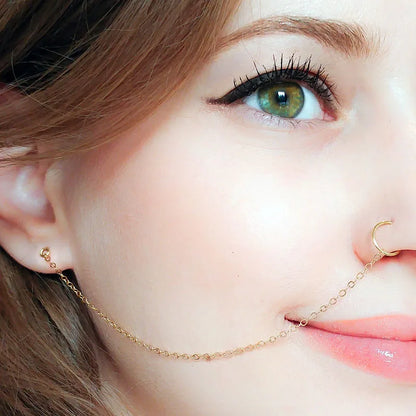 New 1Pcs  Ear Hook Nose Ring Body Jewelry Tassel Chain Link Nose Piercing Body Puncture Nostril Piercing for Women Jewelry