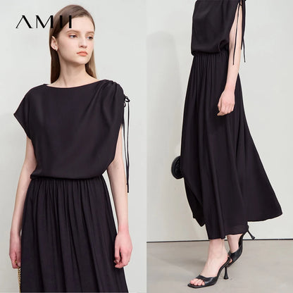 Amii Minimalism Chiffon Shirt Half Skirt Women 2025 Summer New Basic Solid Color Shirt Sold Separate Draw Pleat Skirt 12552059