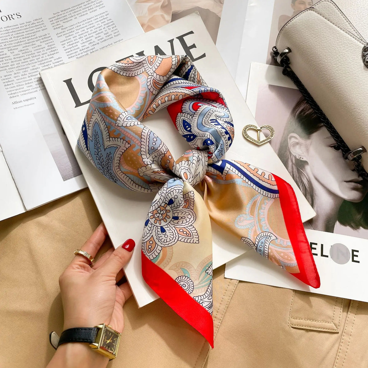 2025 Summer Hijab Head Girl Luxury Silk Square Plaid Scarf Women Satin Neck Hair Tie Band Soft Work Neckerchief