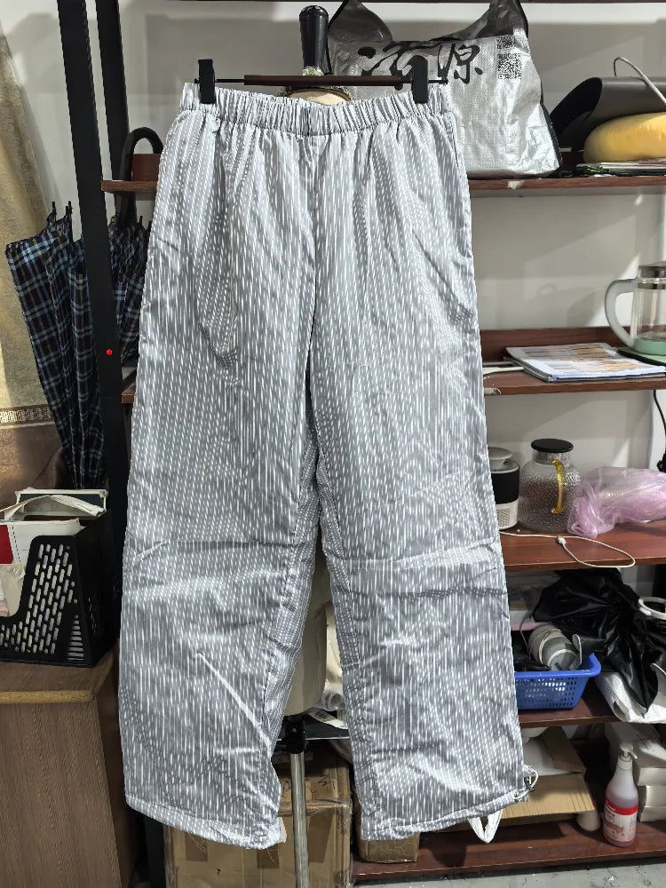 Women Winter Matching Set Multi Color Options Vertical Stripe Hooded Cropped Puffer Jacket Baggy Wide Leg Pants Warm Outfit Sets