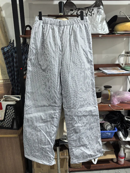 Women Winter Matching Set Multi Color Options Vertical Stripe Hooded Cropped Puffer Jacket Baggy Wide Leg Pants Warm Outfit Sets