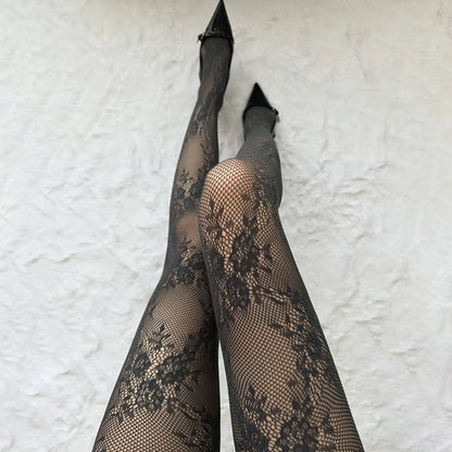 Collants Mignons Lolita Femme Sexy Dentelle Fleur Collants Hauts de Cuisse Bas Résille Lingerie Collants Résille Collants Femme