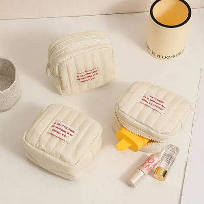 Mini trousse de maquillage carrée coréenne, petite trousse pour écouteurs, porte-monnaie, sac de rangement portable pour rouge à lèvres pour fille