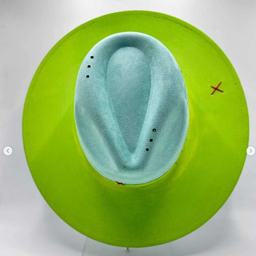 Suede Fedora Painting Felt Hats for Men and Women, Hand Sewn Fedora Adjustable Fall Winter Fashion Party Hats and Gifts
