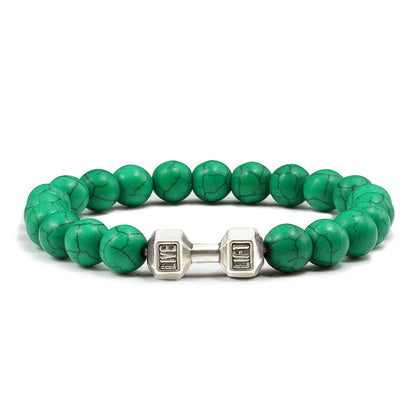 Bracelet en pierre volcanique naturelle pour hommes, perles mates noires, breloque haltère, bracelets à breloques pour femmes, bijoux de fitness