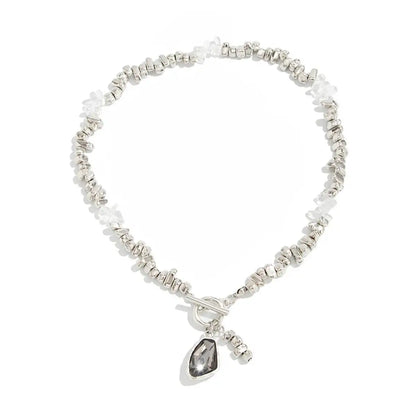 Salircon Collier ras du cou perles irrégulières Femme Mode Élégant Acrylique Noir Strass Pendentif Cou Bijoux de fête de mariage Cadeaux