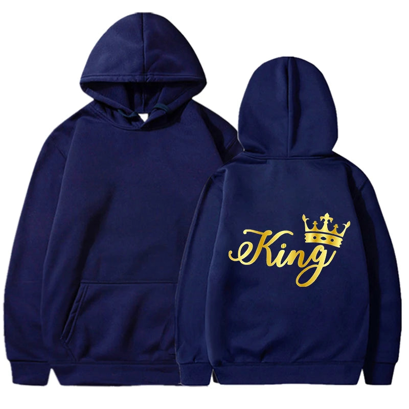 Nouveaux Sweats à Capuche Roi et Reine Unisexe pour Couples Pull à Capuche Harajuku Streetwear Manches Longues pour la Saint-Valentin