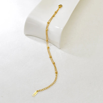 S09 Simple Korean style Double-layer round Ball Small ball Gold bead bracelet, stainless steel gold women's style