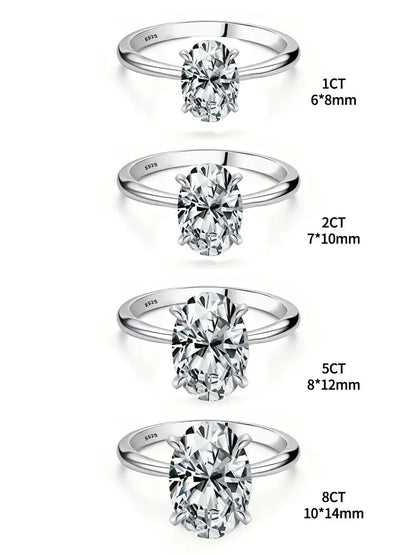Bague en Argent Sterling 925, Zircon Ovale Scintillant 1-8 Carats, pour Femme, Fiançailles, Mariage, Bijou de Luxe de Haute Qualité