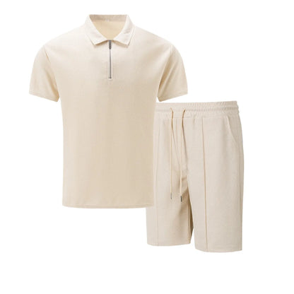 Ensemble Polo et Short de Sport pour Homme, Manches Courtes, Chemise Polo Élégante avec Fermeture Éclair et Short, Ensemble Décontracté Streetwear 2 Pièces pour Homme