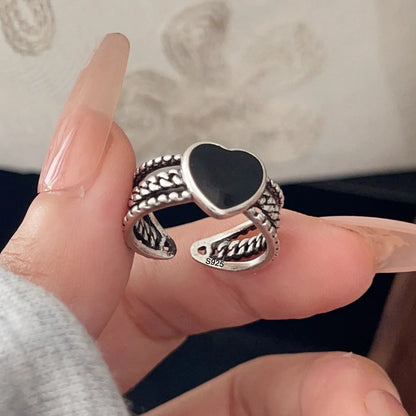Bagues en argent sterling 925 pour femmes, bijoux fins géométriques, bague ajustable large en forme de cœur avec pierre, pour fête, cadeau d'anniversaire