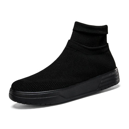 Men Thick Bottom Sneakers Autumn Couple New Non-slip Sock Shoes Breathable Mesh Round Head Casual Walking High-top Flats