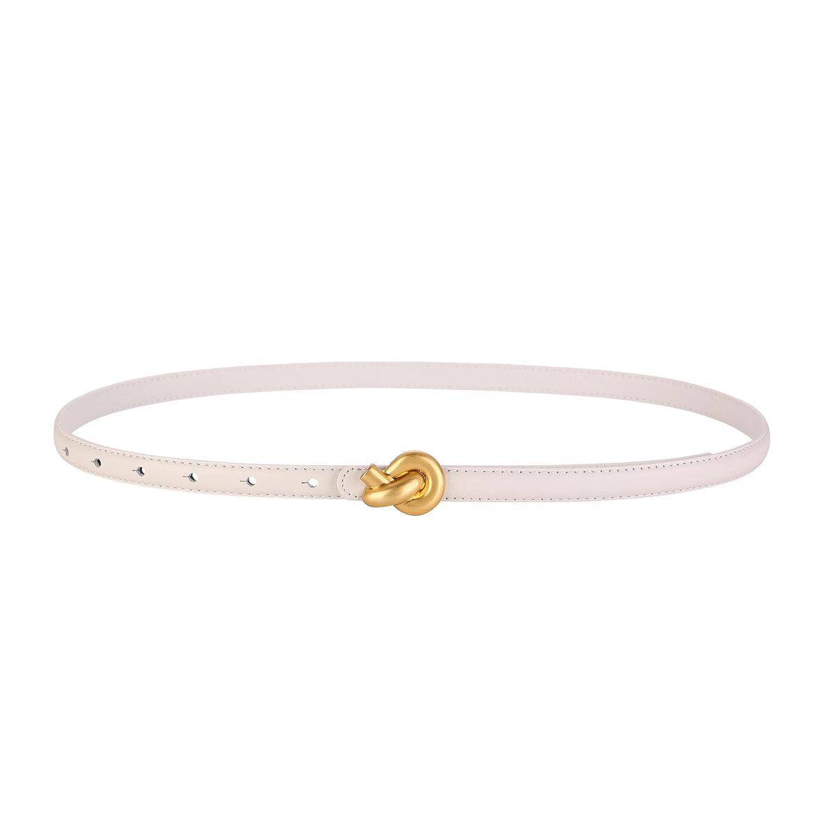 Premium Genuine Leather Women's Fashion Belt with High-Quality Metal Knot Buckle for Dresses and Jeans
