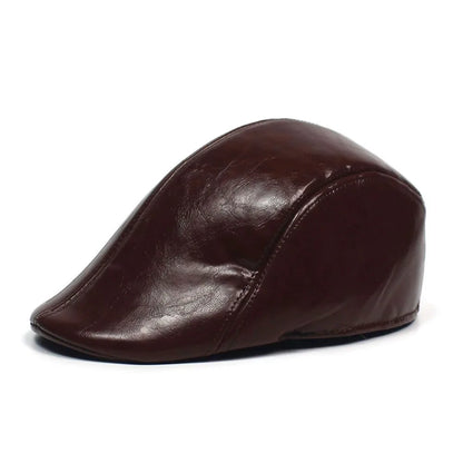 Fall Winter PU Men's Beret Hat Fashionable Casual Style Headwear for Men Bright Leather-like Warm Forward Hats Visors for Women