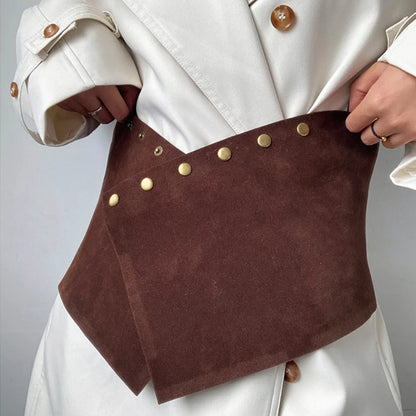 Irregular Suede Leather Belt Maillard Versatile Women Waist Belt Luxury Design Retro Ultra-wide Waistband Waist Decoration