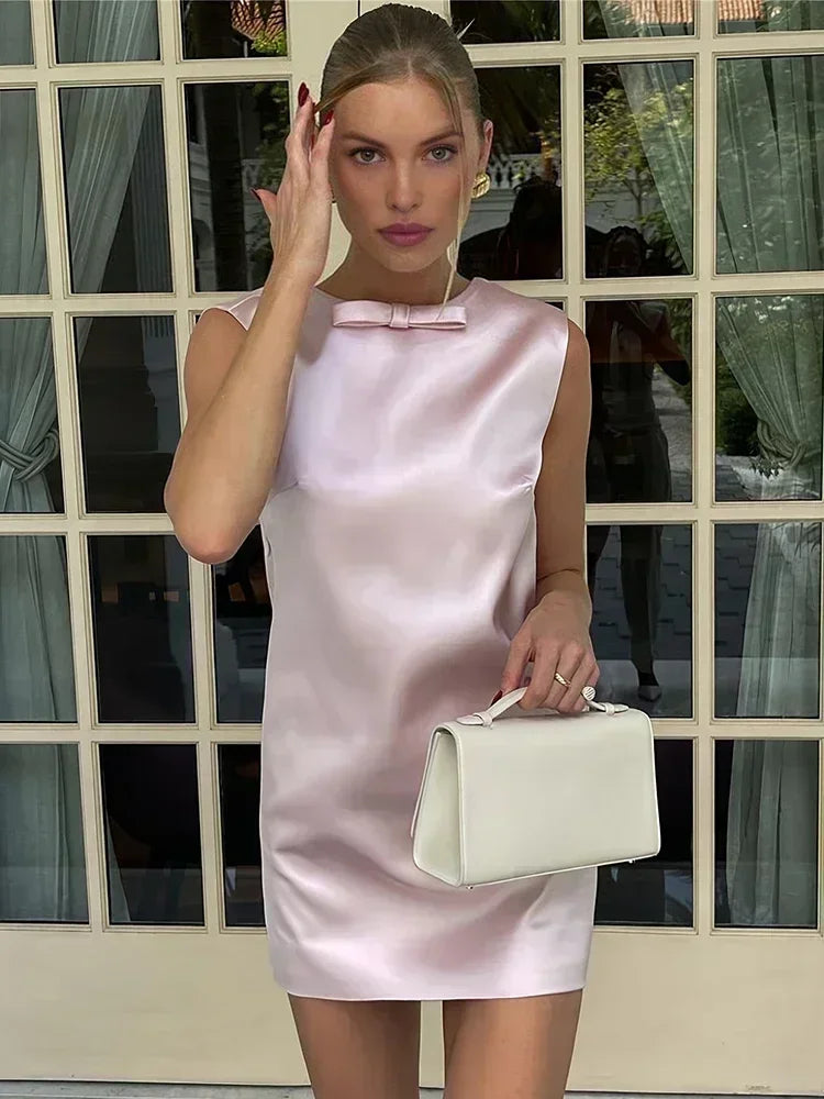 Mini Dress for Women Sexy Backless Bow Clothes Sleeveless Tank Dresses Femme 2025 Party Elegant Evening Dress Woman