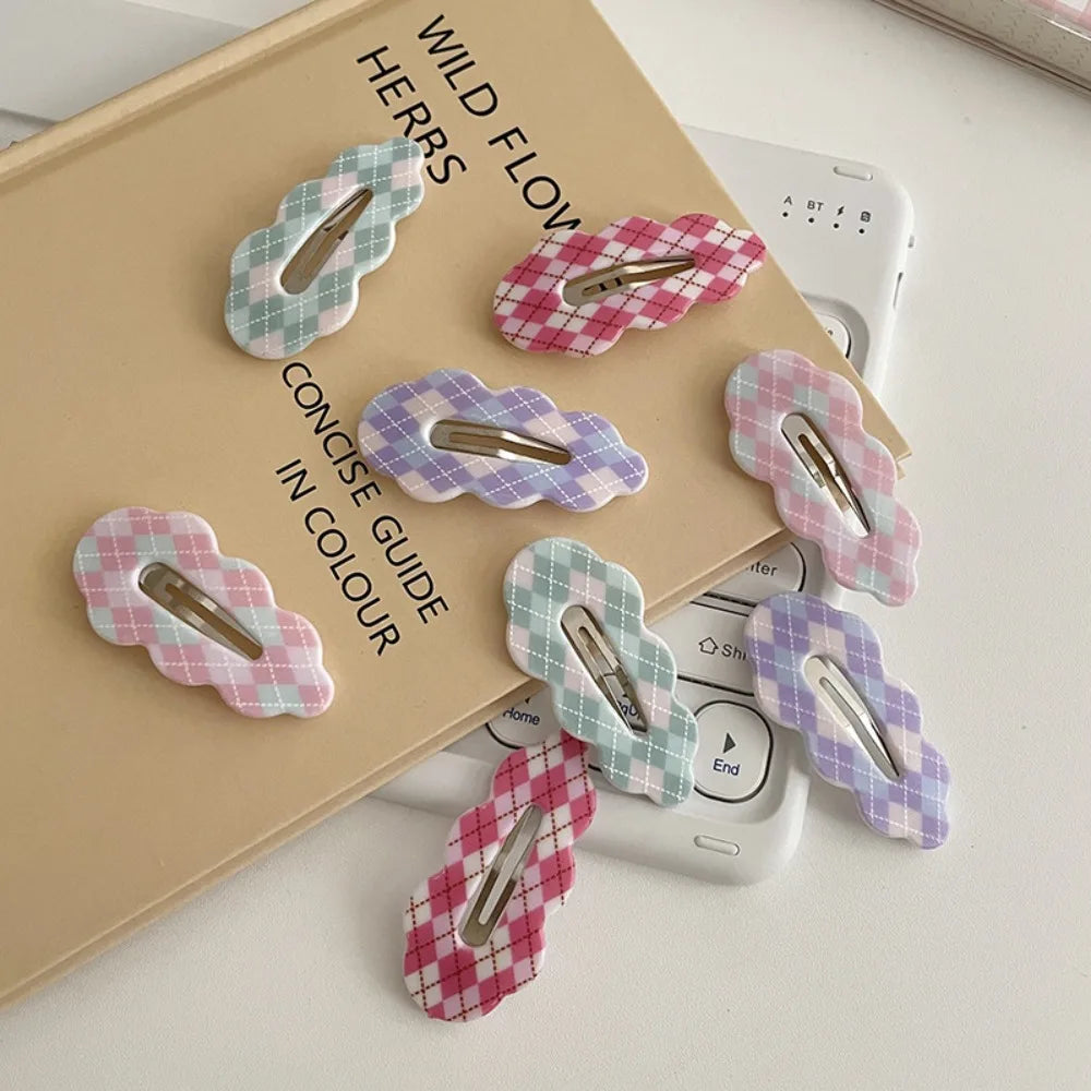Sweet Alloy Plaid Hair Clip Acrylic Barrettes Cloud Hair Clip Candy Color Irregular Korean Style Hairpin Girls