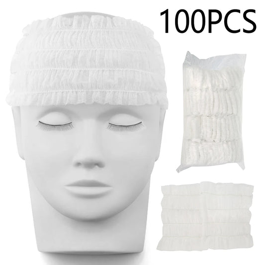 Bandeau jetable extensible non-tissé 200/100 pièces pour femmes filles SPA Salon Maquillage Hôtel Large Bandeau de voyage Turban portable