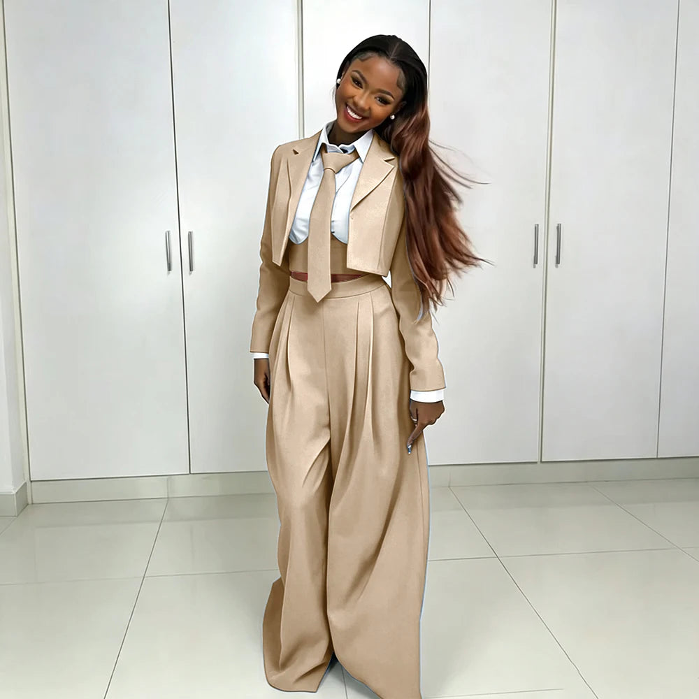 Women's Red Suit Two Piece Set Short Blazer+Wide Leg Pants Elegant Formal Fashion Daily Smart Casual Party Tuxedo Customized