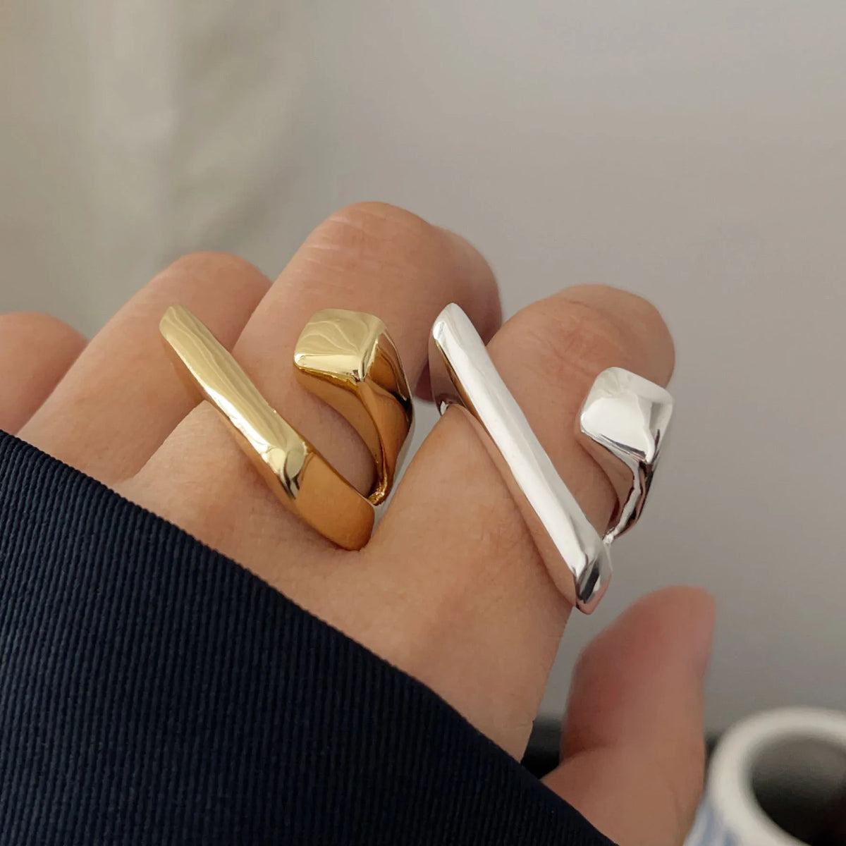 Bagues en argent sterling 925 pour femmes, bijoux fins géométriques, bague ajustable en or géométrique pour fête d'anniversaire