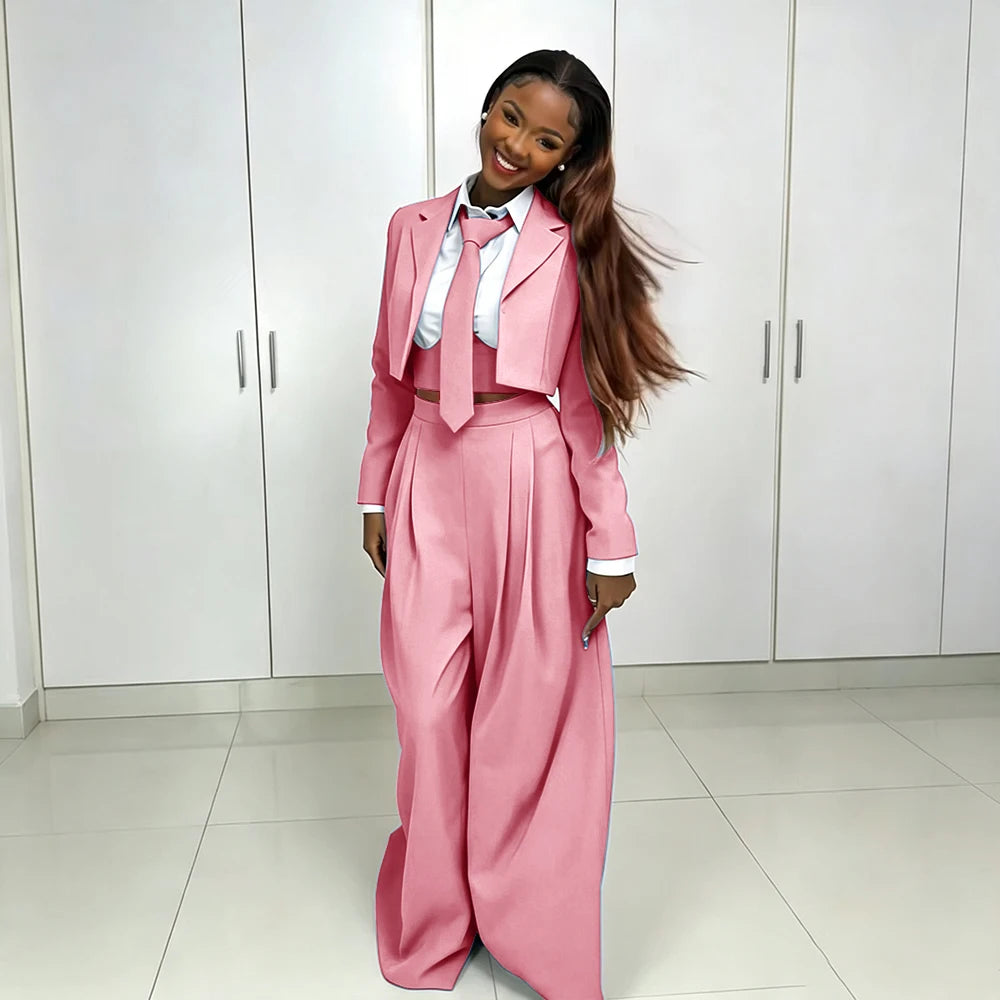 Women's Red Suit Two Piece Set Short Blazer+Wide Leg Pants Elegant Formal Fashion Daily Smart Casual Party Tuxedo Customized