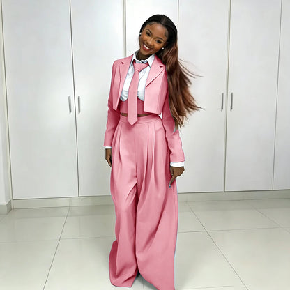 Women's Red Suit Two Piece Set Short Blazer+Wide Leg Pants Elegant Formal Fashion Daily Smart Casual Party Tuxedo Customized