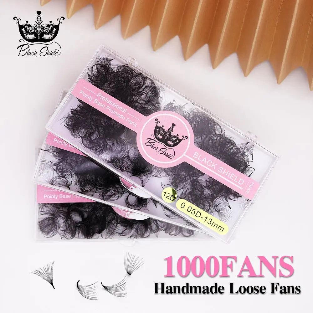 1000 Fans Loose Fan Lashes Eyelash Extensions Pointy Base Premade Medium Stem Sharp Thin Russian Volume Lash Extensions