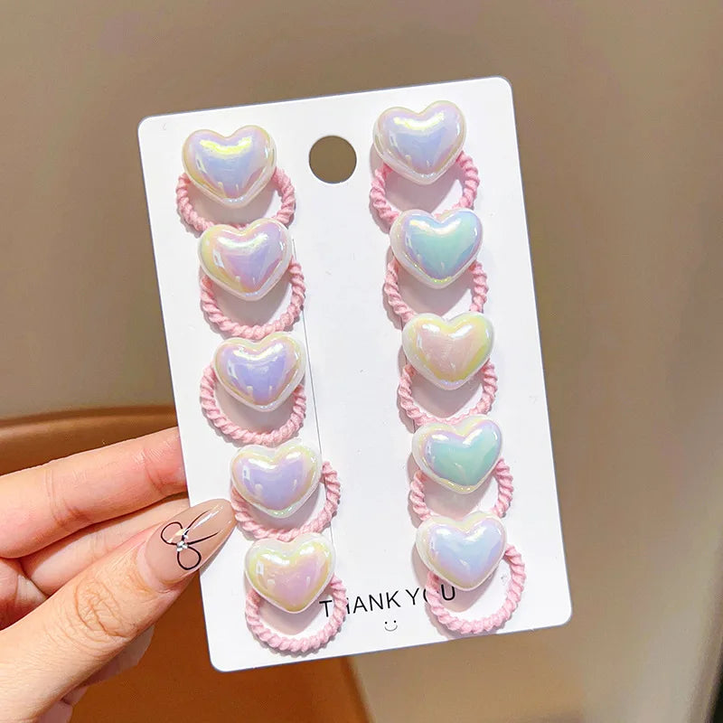 10/20/30PCS Children Girls Pearl Hair Ties Heart Star Shaped Elastic Stretchy Hair Bands for Toddler Kids Girls Ponytail Holder