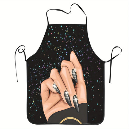 Unisex Nail Acrylic Salon Press On Nails Black Polish, Acrylic Nails Bib Apron Women Men Chef Cuisine