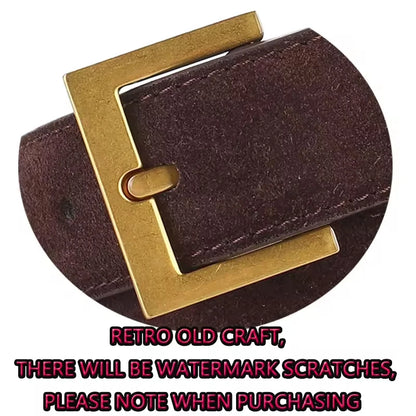 Ceinture double en cuir véritable tendance pour femme, en daim de vachette élégant avec boucle carrée en alliage chic, idéale pour les robes et les jeans