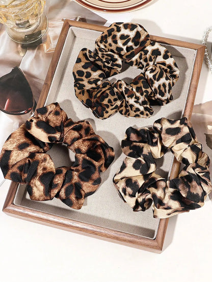 3/6/12PCS Leopard Velvet and Silk Satin Scrunchies Hair Ties Hair Elastics Bands Ponytail Holder Hair Accessories for Women Girl