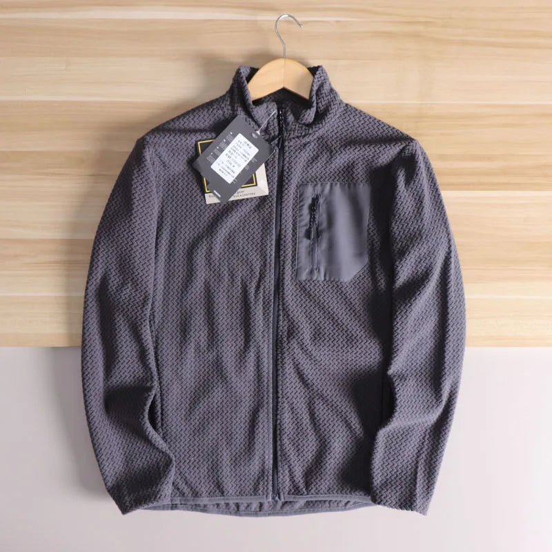 Outdoor Jacket, Casual, Fishing, Cycling, Camping, Hiking, Mountaineering, Trekking, Wave Pattern, Stand-up Collar Fleece Jacket