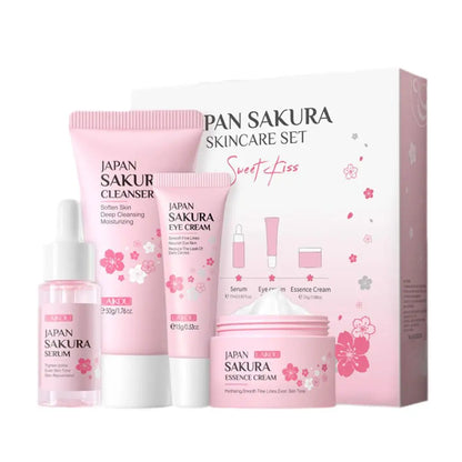 Coffret de Soins du Visage Nettoyage de la Peau Sakura Coffret de Soins pour Femmes et Filles avec Nettoyant, Tonique, Sérum Visage, Crème et Crème Contour des Yeux