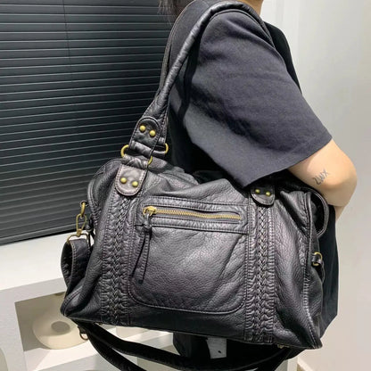 Sac Rétro en Cuir Souple, Sac Messager à Bandoulière, Grand Cabas, Sac de Moto Y2K