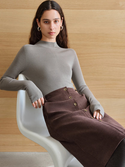 FSLE【Série Premium】Haut thermique sans couture en laine Biella allemande extra fine lavable col montant pour femme automne