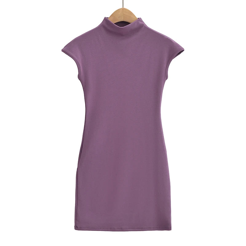 Mini dresses for women 2024 Summer knitted dress sexy vintage clothes black dresses short sleeve turtleneck pink dress bodycon