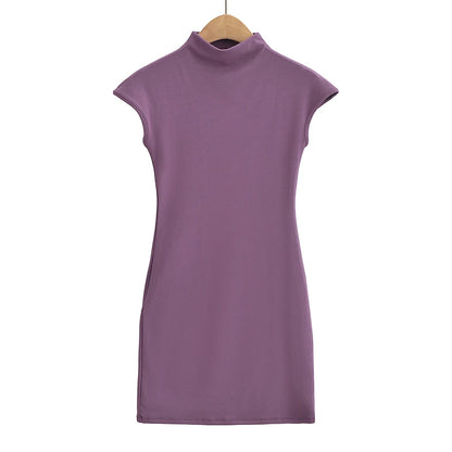 Mini dresses for women 2024 Summer knitted dress sexy vintage clothes black dresses short sleeve turtleneck pink dress bodycon